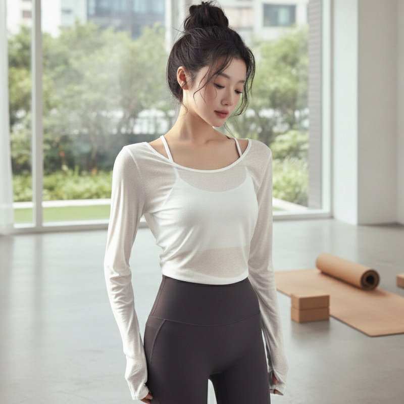 요가복 긴팔 상의 여자 끈 트레이닝 블라우스 동남아 구미풍