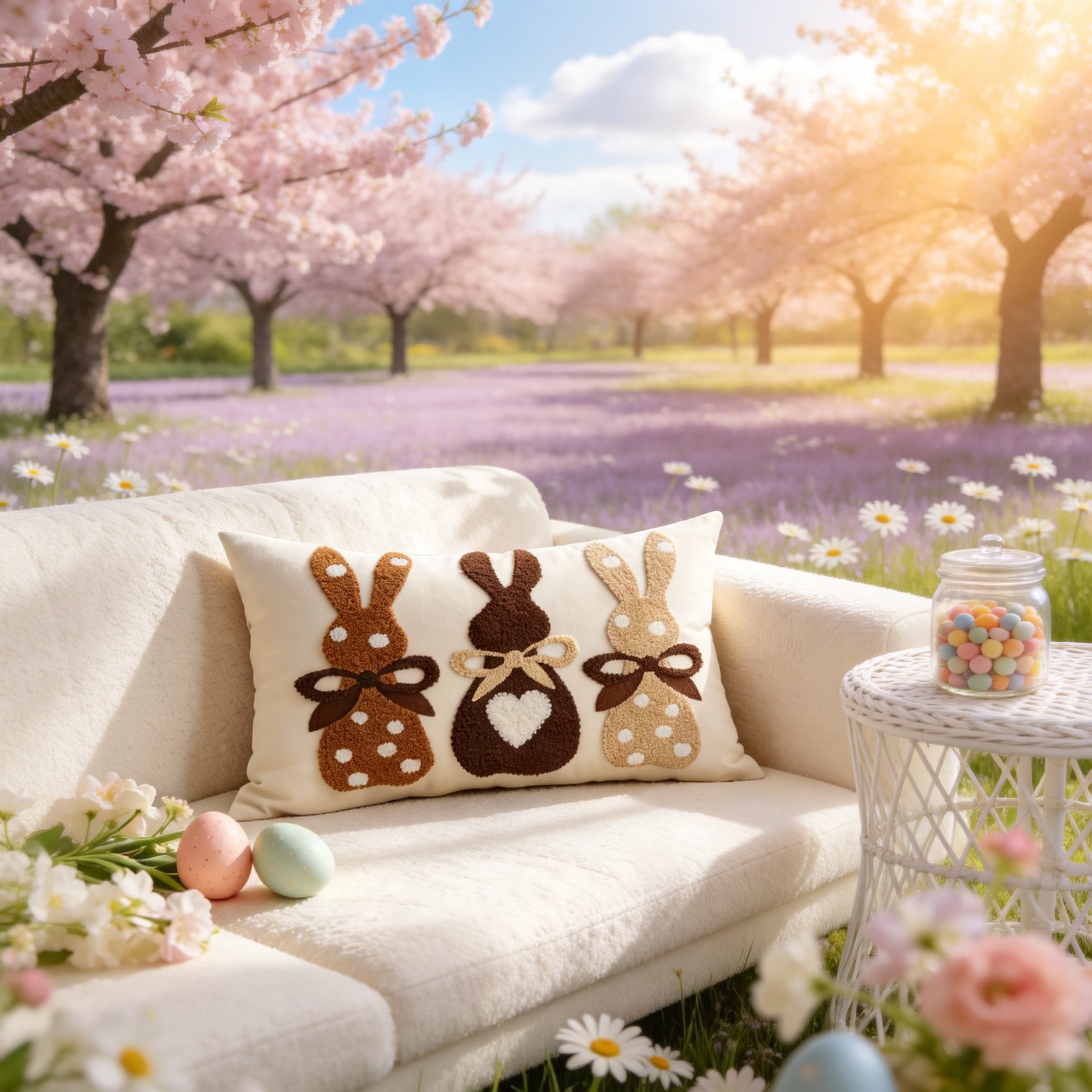 Funda de almohada bordada de conejo de Pascua para el hogar