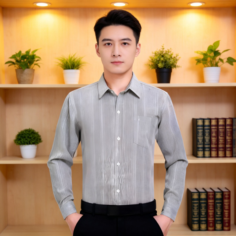 중장년 남성용 루즈핏 면마 긴팔 셔츠 봄가을 아버지 옷