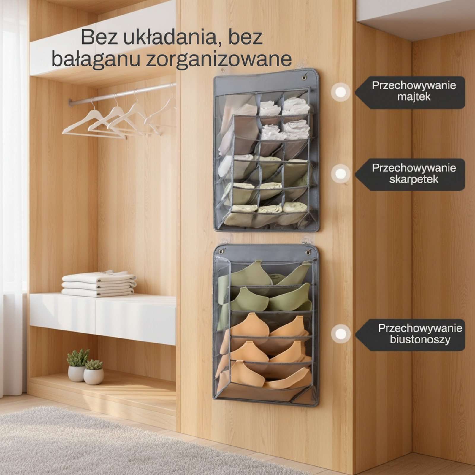 Ścienna wisząca torba do przechowywania majtek i skarpetek