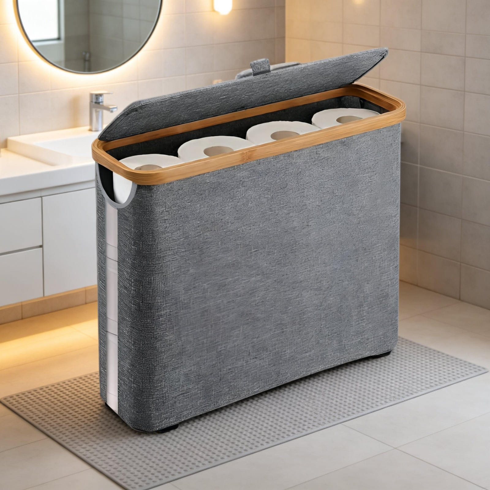 Caja de papel higiénico para baño, cesta de almacenamiento multifuncional