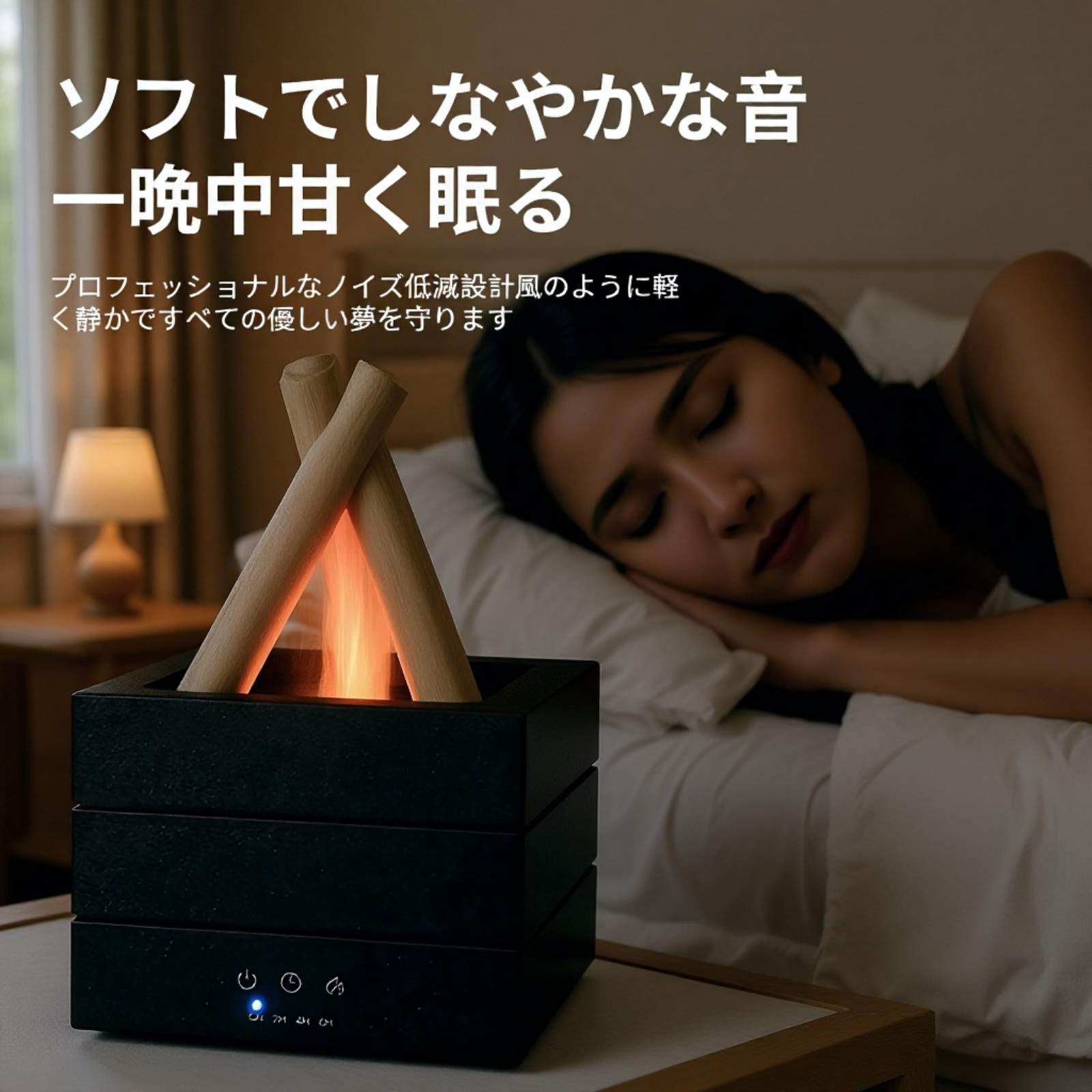 焚き火風加湿器 オフィス用七色炎アロマディフューザー