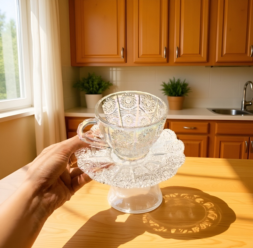 ひまわりデザインのティーソーサーとカップ