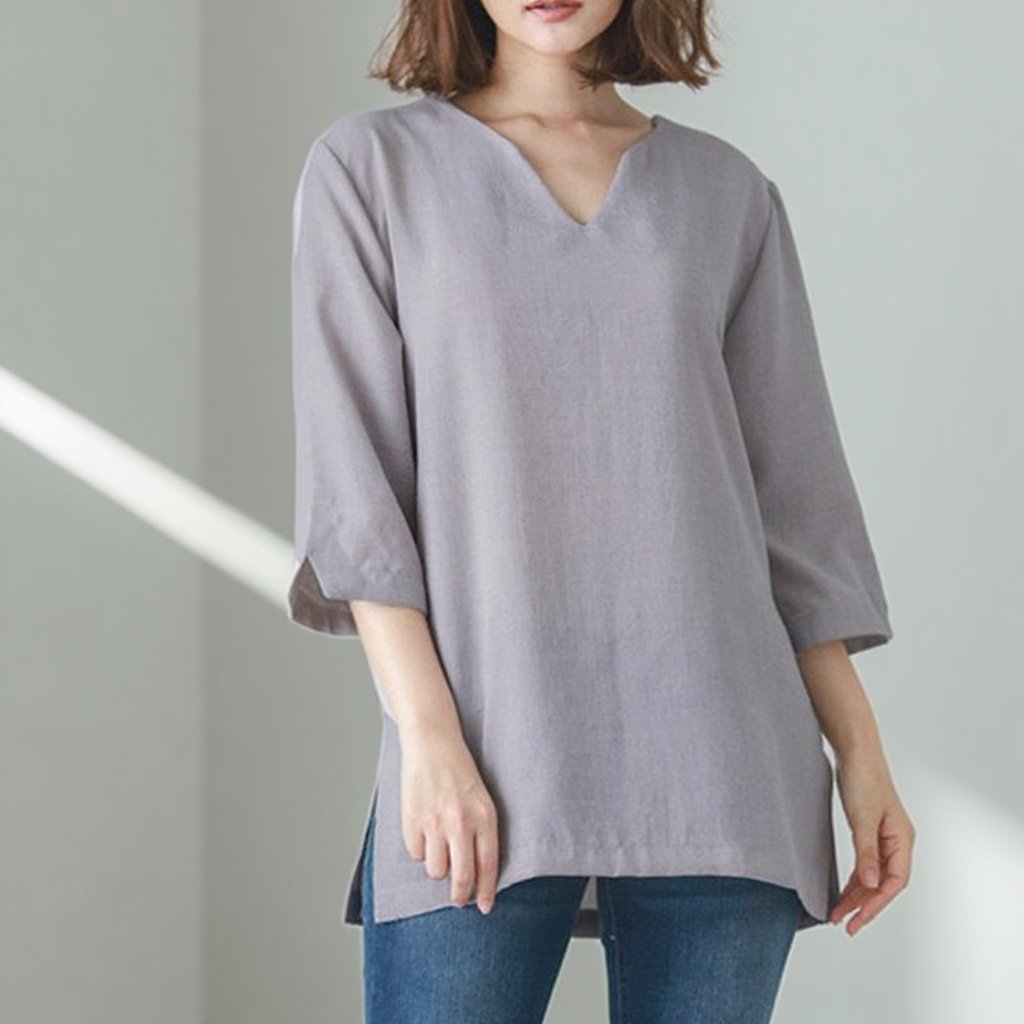 브이넥 리넨 탑