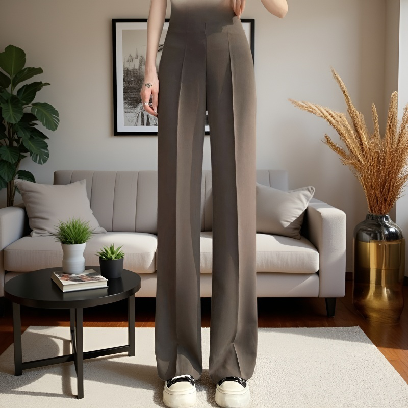 여성 봄가을 작은 키 슬림 와이드 팬츠 처짐 옆 지퍼 정장 팬츠 힙업 일자 팬츠 하이웨스트 캐주얼 팬츠
