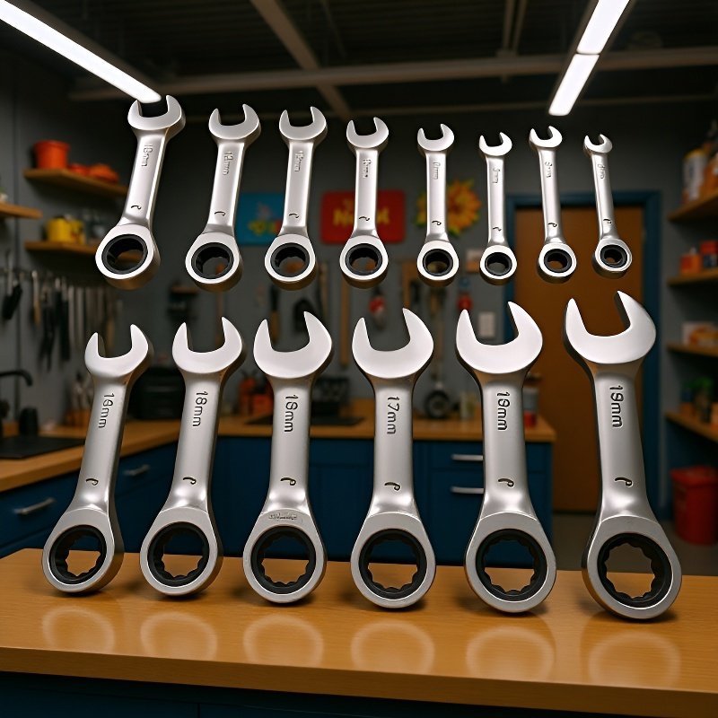 단손잡이 래칫 스패너 세트 6-19mm 크롬바나듐강 박스 및 오픈엔드 핸드툴