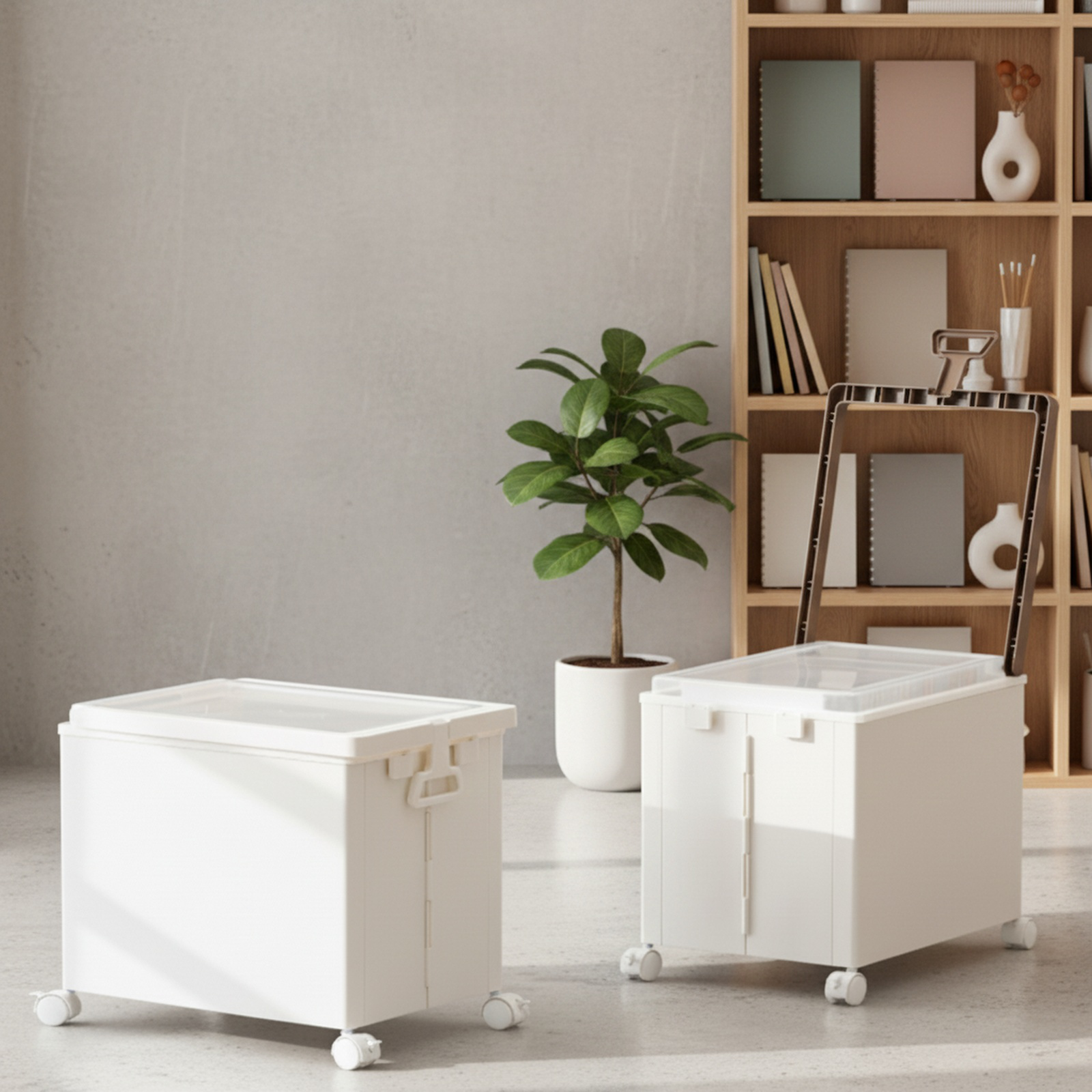 Úložný box s víkem vhodný na knihy a svačiny