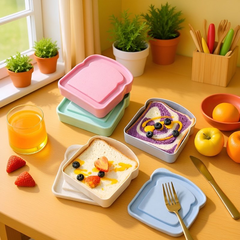 トースト型サンドイッチランチボックス、学校・遠足・ピクニック用、フルーツ・パン・デザート保存