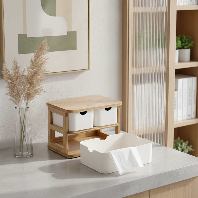 Bamboo Fiber Desktop Organizer Drawer