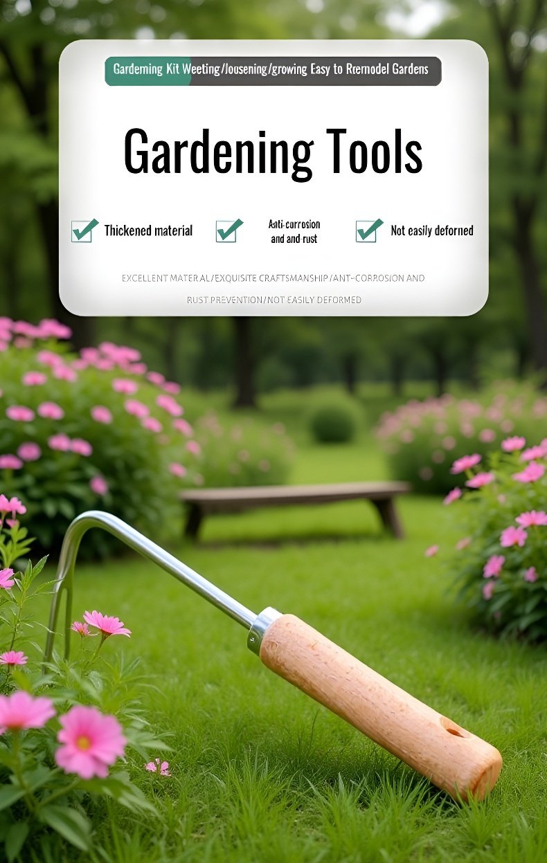 Ergonomic wooden handle weeding tool for gardening