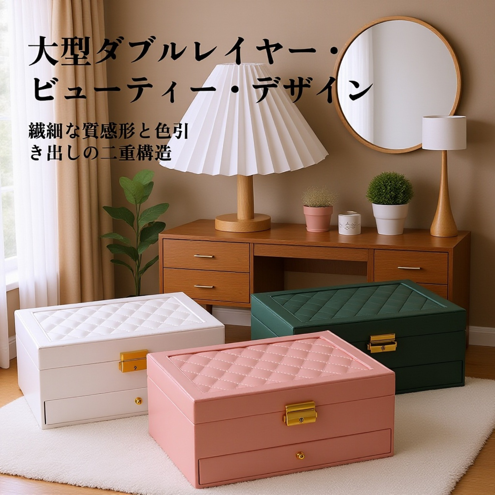 携帯用二層引き出し式レザーアクセサリー収納ボックス