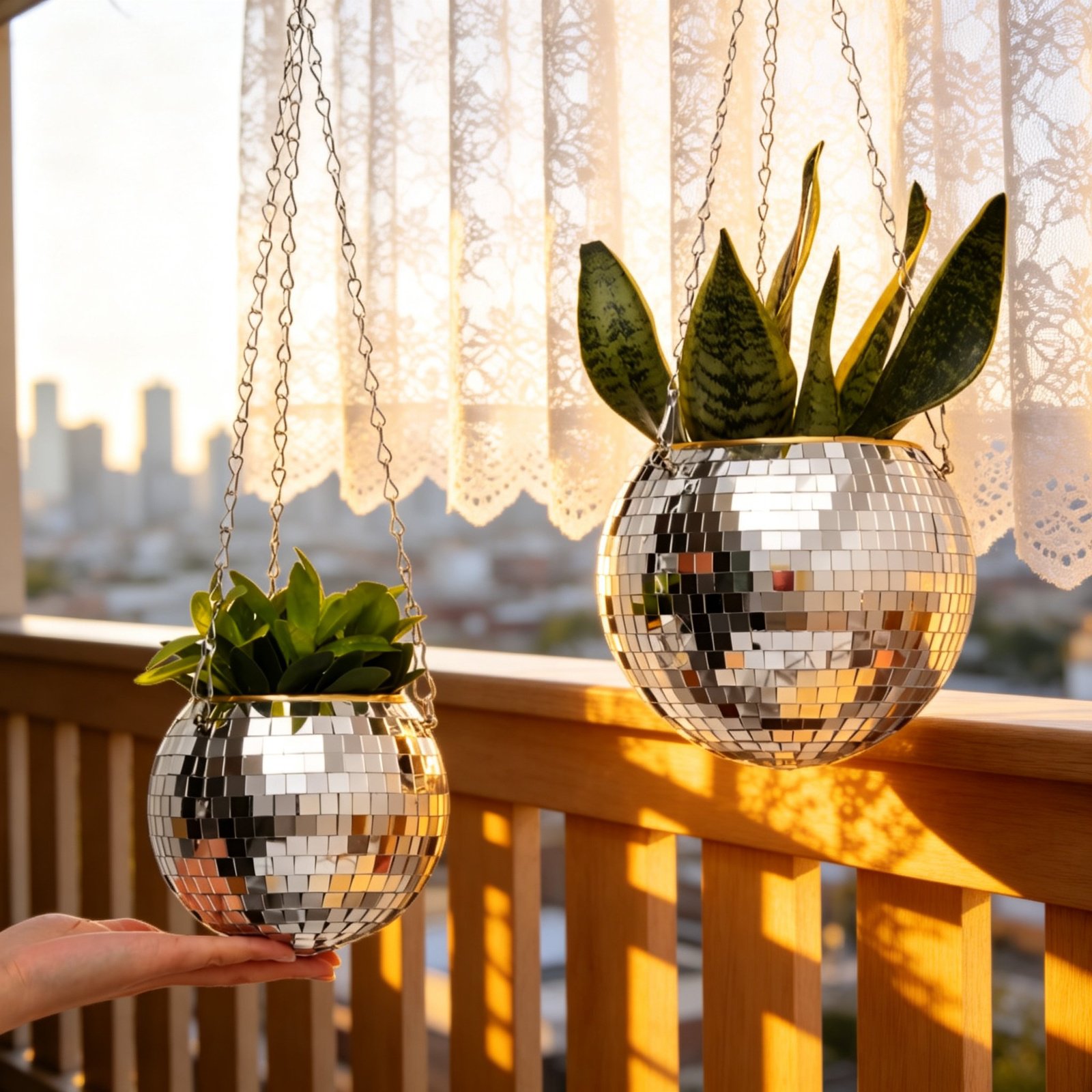 Kreativer Diskokugel-Pflanzer als hängende Blumenampel