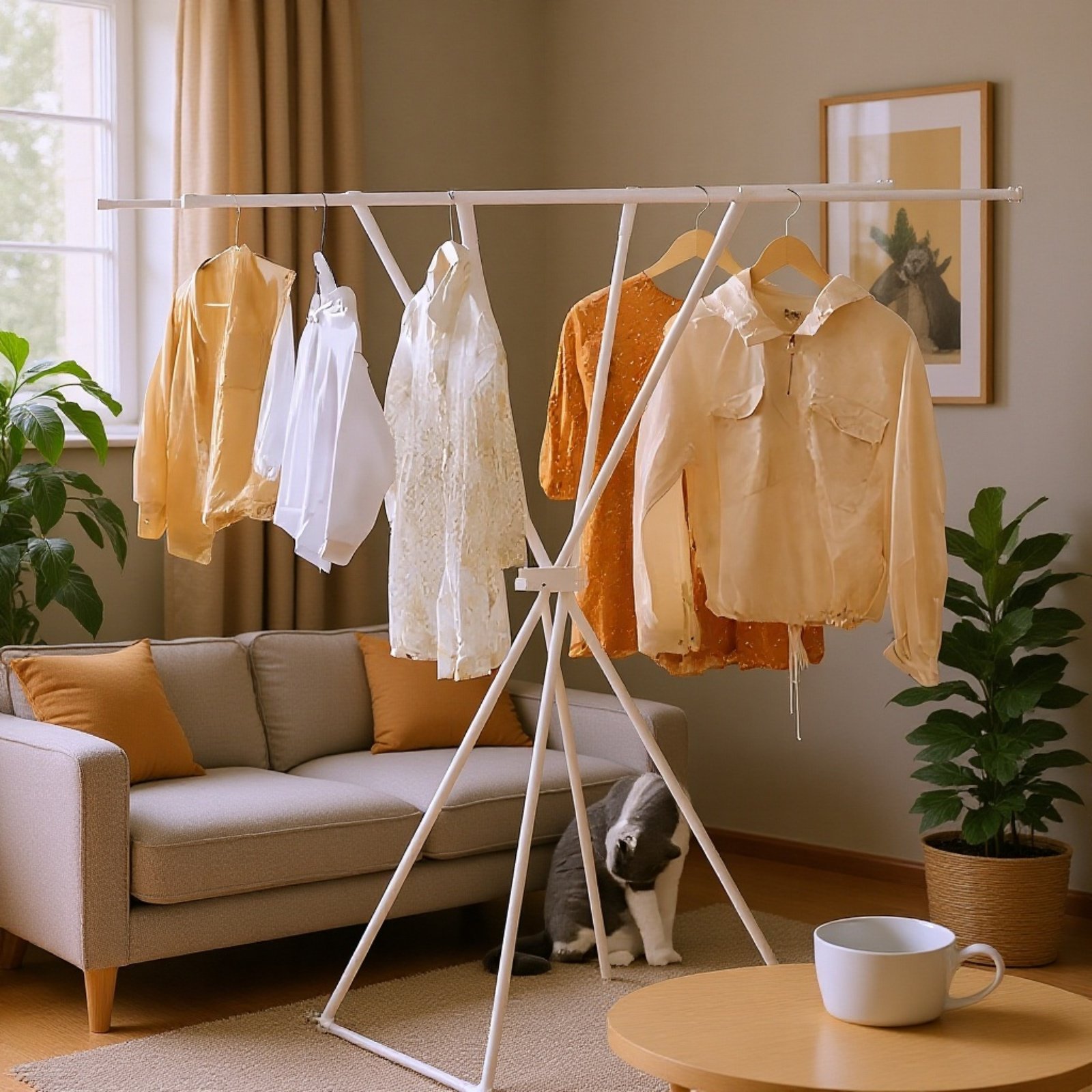 Indoor Clothes Drying Rack, X-Shaped, Foldable, Easy Assembly, No Extending Required, 20kg Load Capa