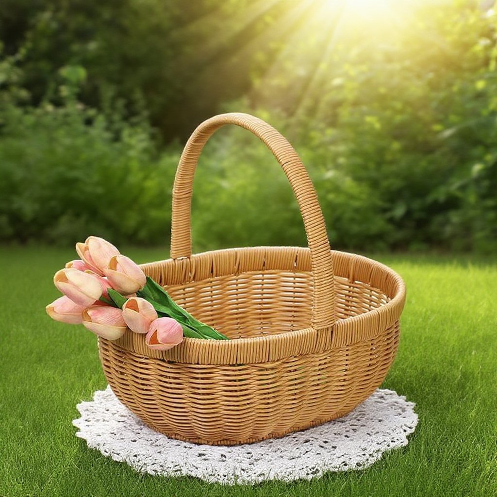 キッチン籐編み手提げ収納バスケット