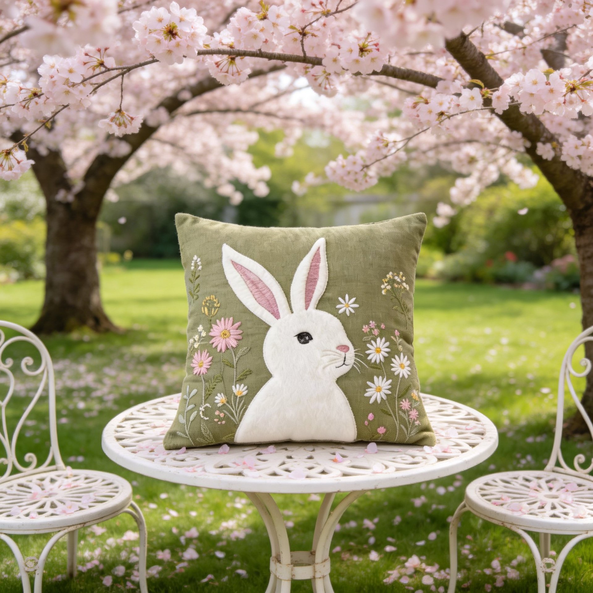 Cute Easter Bunny Embroidered Sofa Cushion Pillow Cover Holiday Decoration