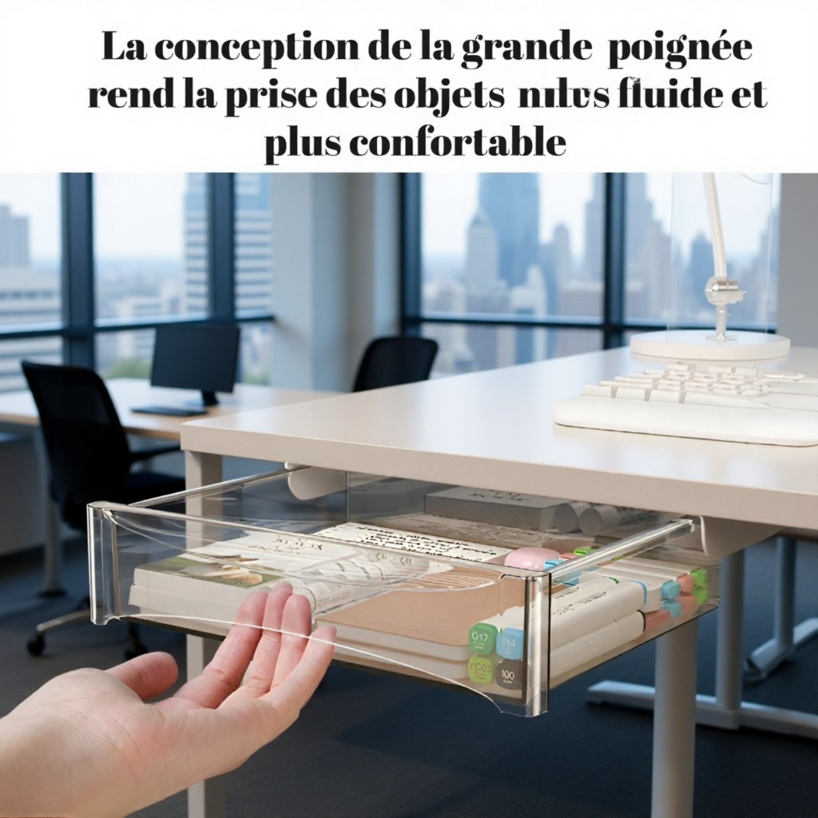 Boîte de rangement invisible pour bureau tiroir extensible sans perçage ni clou