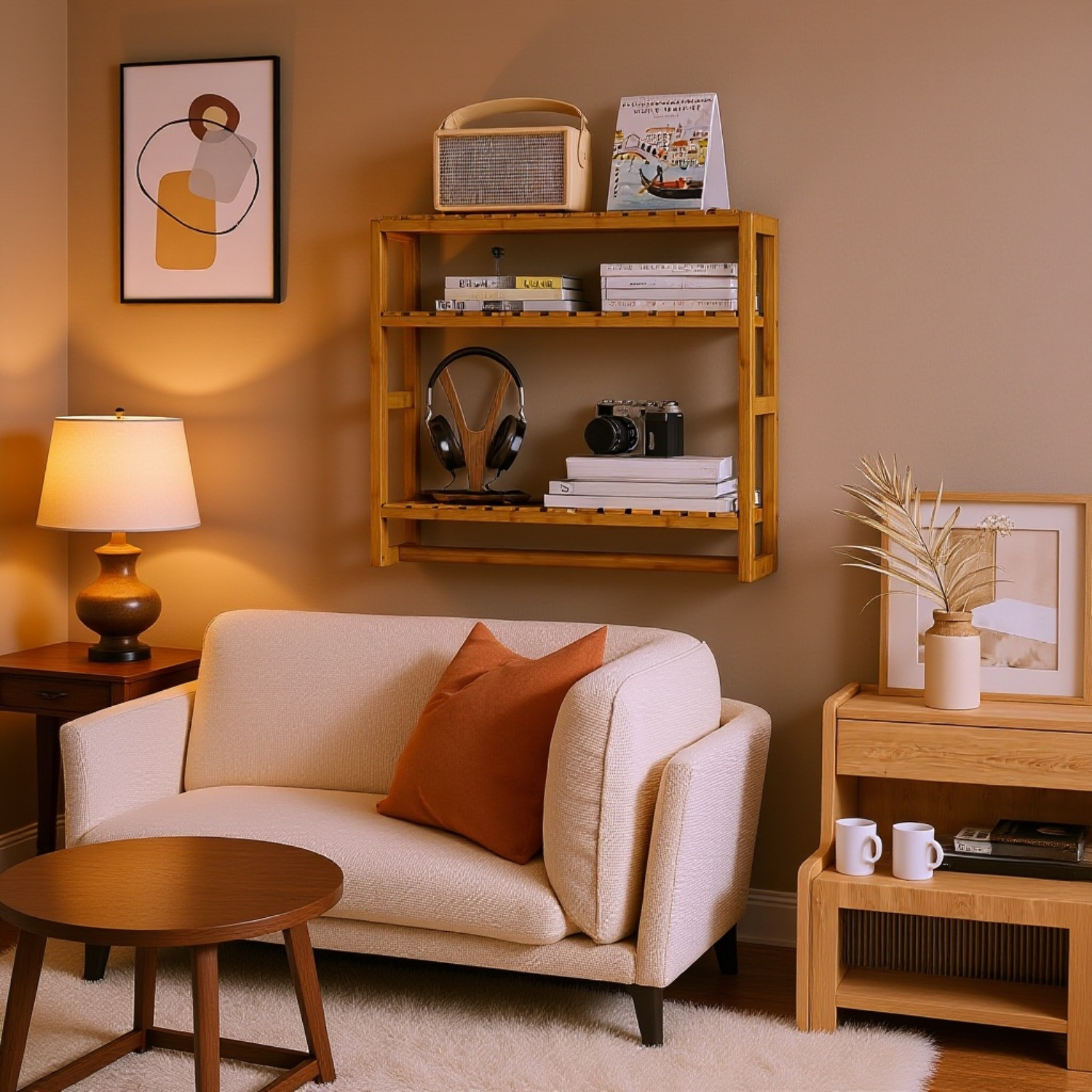 Nástěnný úložný regál do koupelny z masivního dřeva, vhodný pro kolej, kuchyň a chodbu