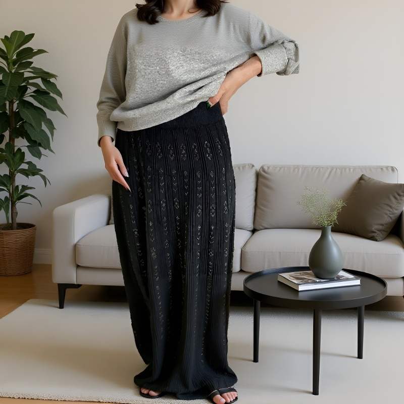 스커트녀 하프 기장 사타구니를 가리다 거들먹거리다 자카드로 짠 도드라진 무늬 날씬해 보이는 A라인 스커트