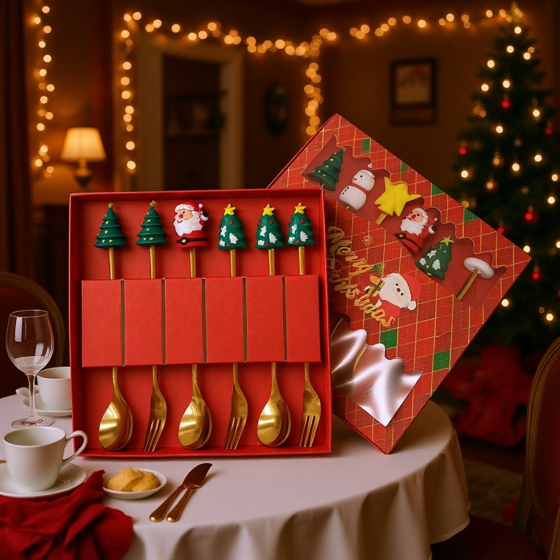 Christmas Santa Tree Stainless Steel Spoon and Fork Set