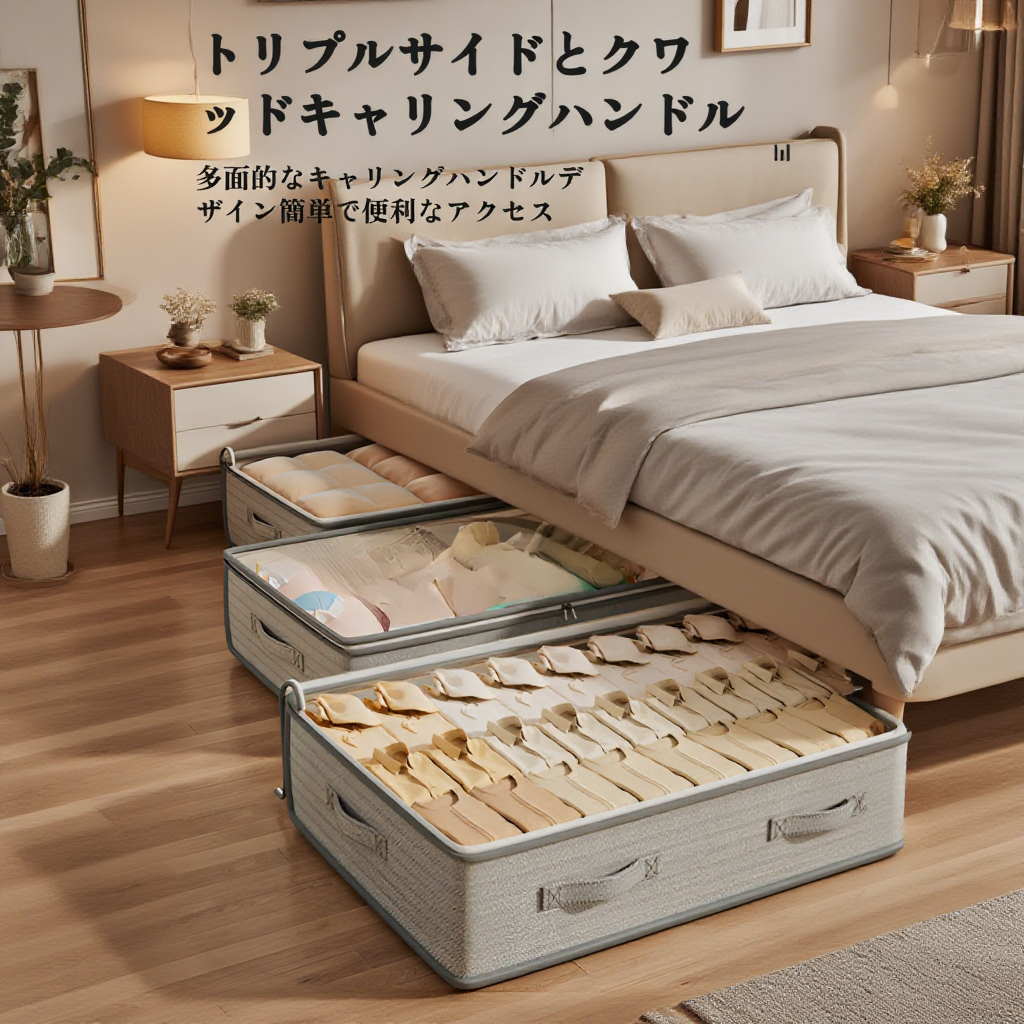 季節キルトを収納したベッド下ボックス