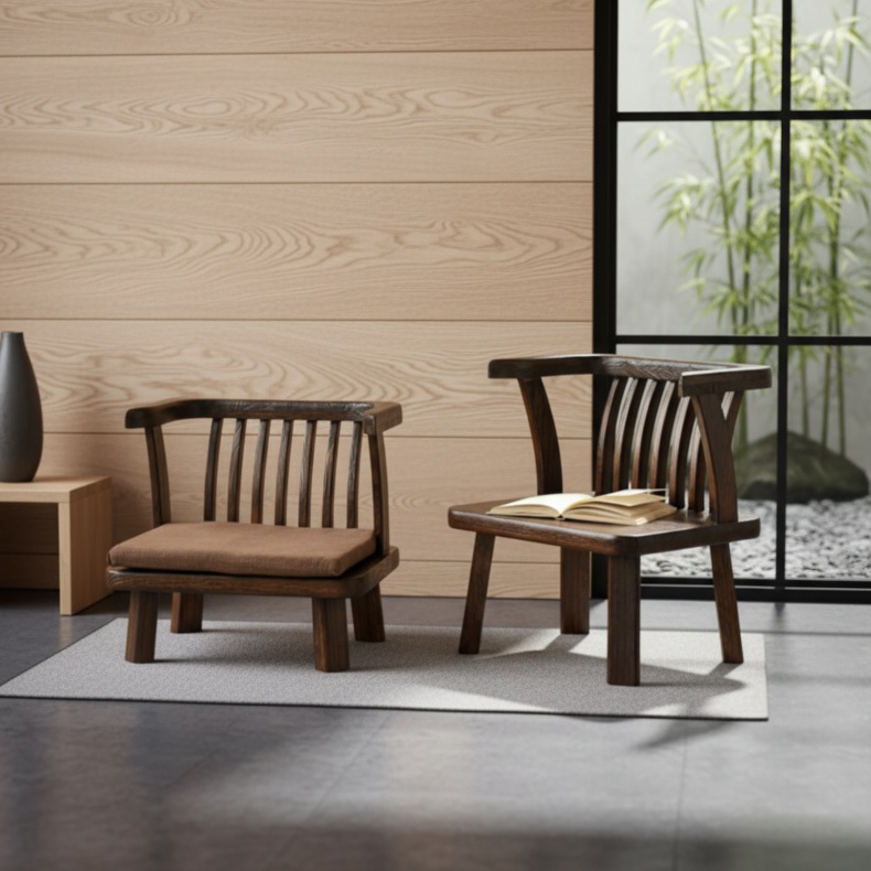 Détail du dossier de la chaise japonaise sans pieds