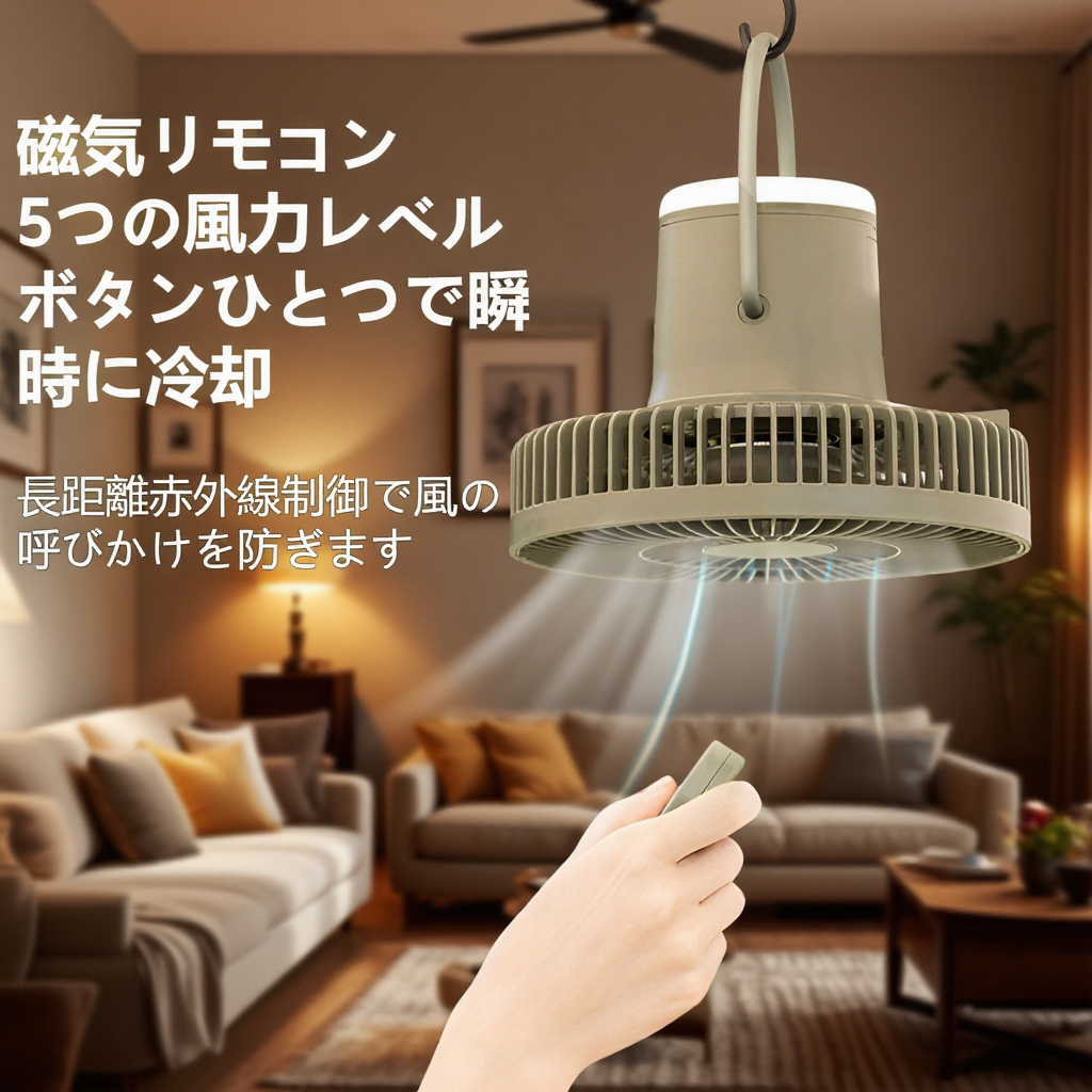 自動首振りアウトドア扇風機 蚊対策・虫対策・照明・リモコン機能付き