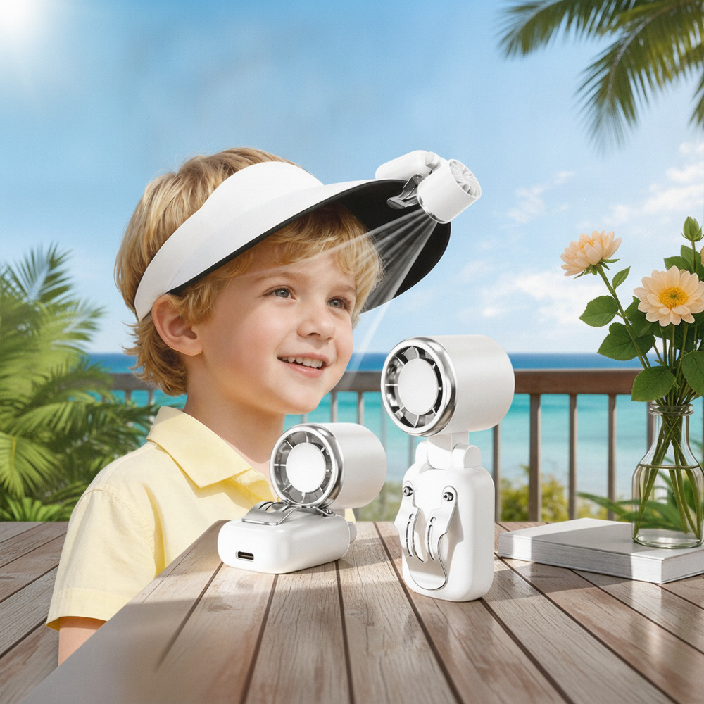 New Mini Hat Fan with Clip-on Brim, High Wind Power, Long Battery Life, USB Rechargeable, Portable O