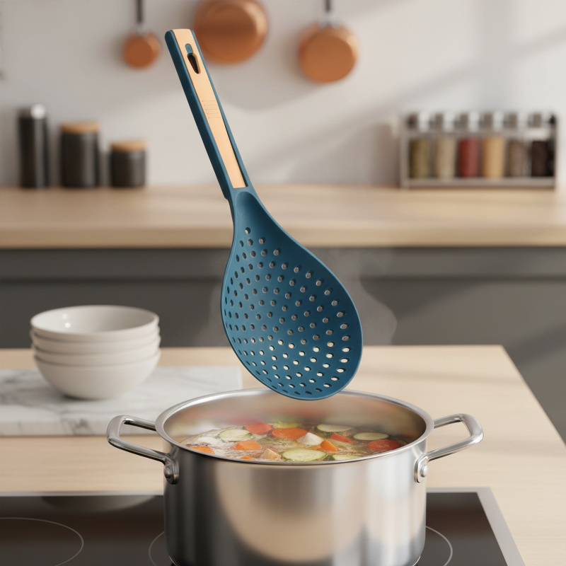 クリップ付き多機能麺すくい、耐熱ストレーナー、長い柄の大型プラスチックストレーナー、水切りストレーナー、餃子ストレーナー