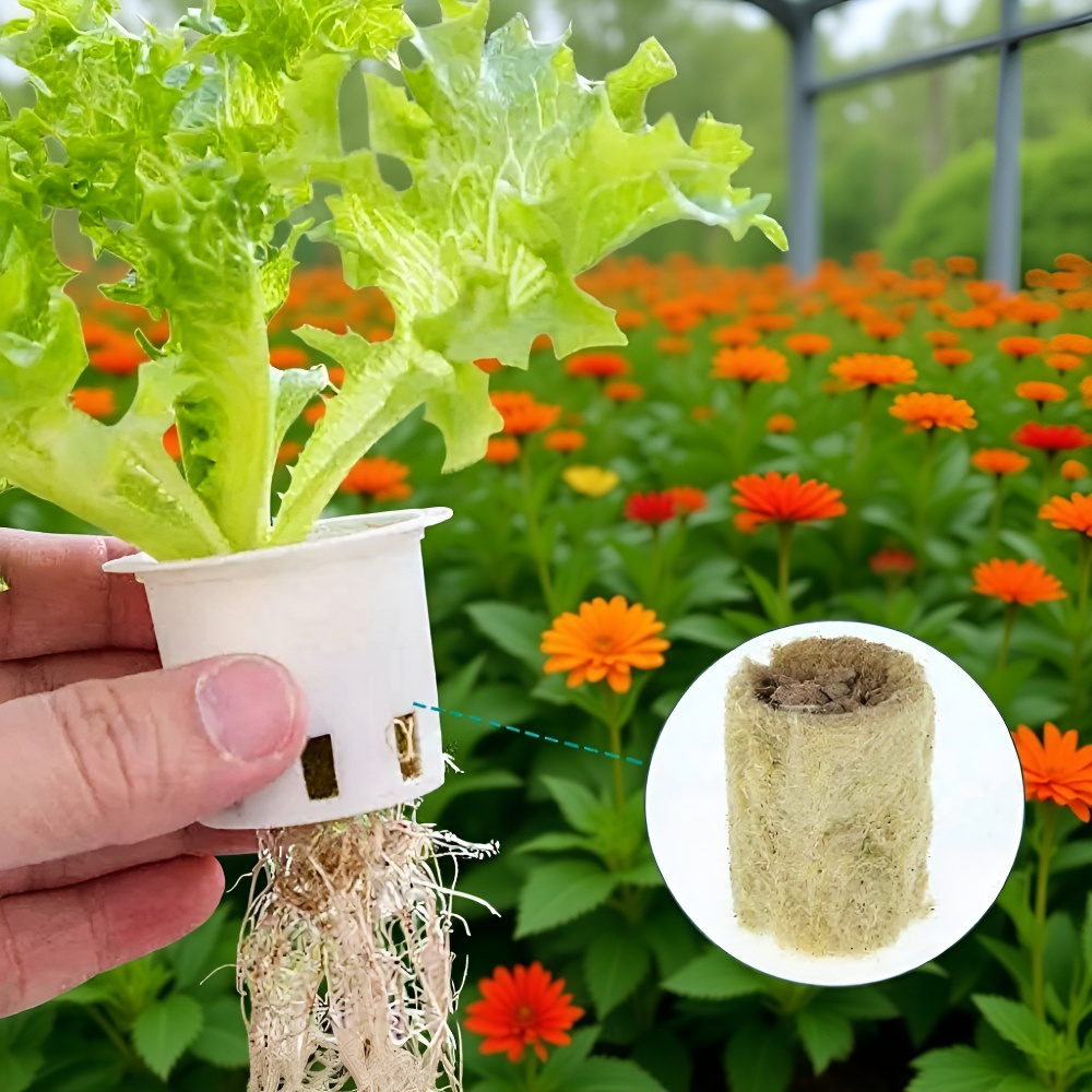 発芽した苗と円筒形綿プラグの組み合わせ例