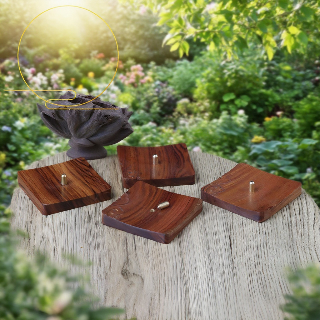 나무 사각형 향로