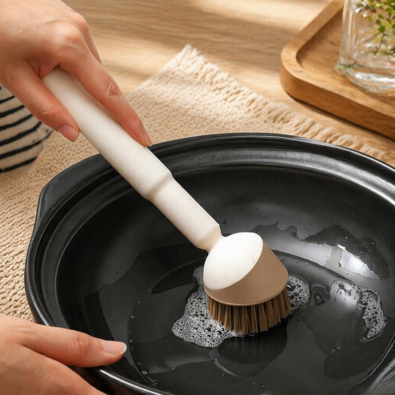 Cepillo multiusos para cocina, limpieza de ollas sin daños, diseño de mango largo
