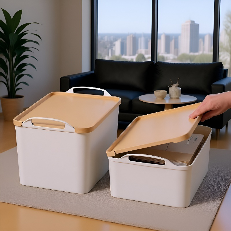 멀티 토트 수납함 솔리드 플라스틱 수납 정리함 덮개 달린 옷과 잡동사니 수납함