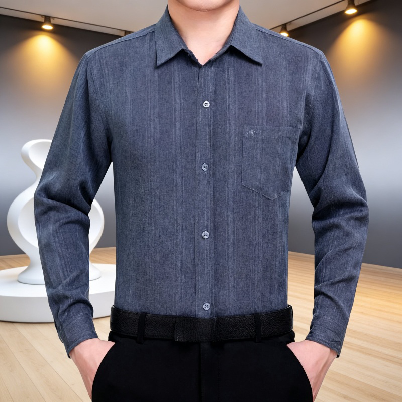 중장년 남성용 루즈핏 면마 긴팔 셔츠 봄가을 아버지 옷