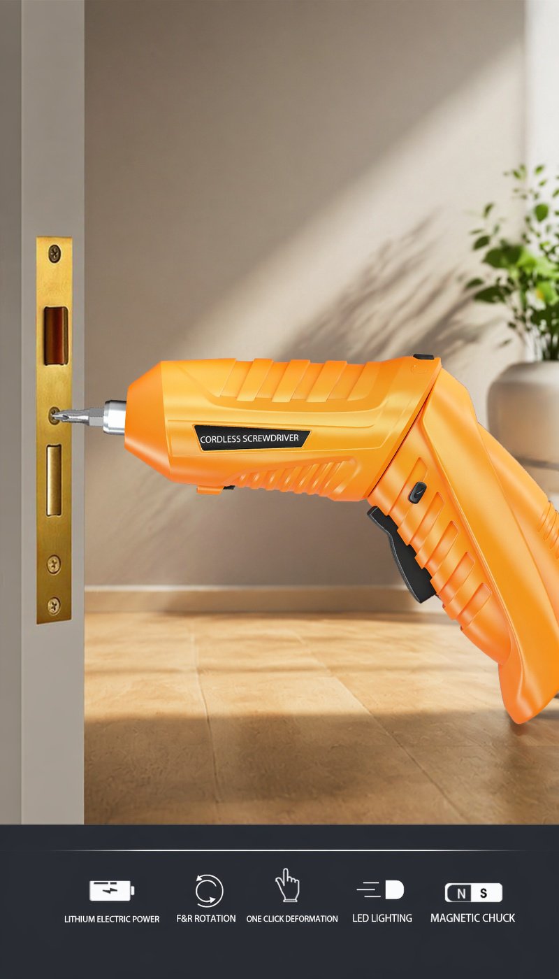 Yellow electric screwdriver with lithium battery power
