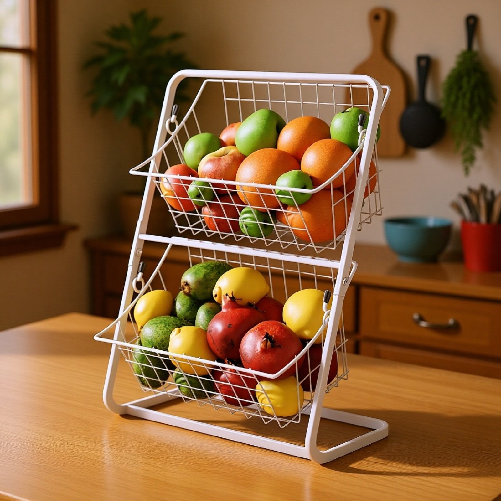 바닥에 세워 사용하는 다단식 가정용 야채 및 과일 보관 선반