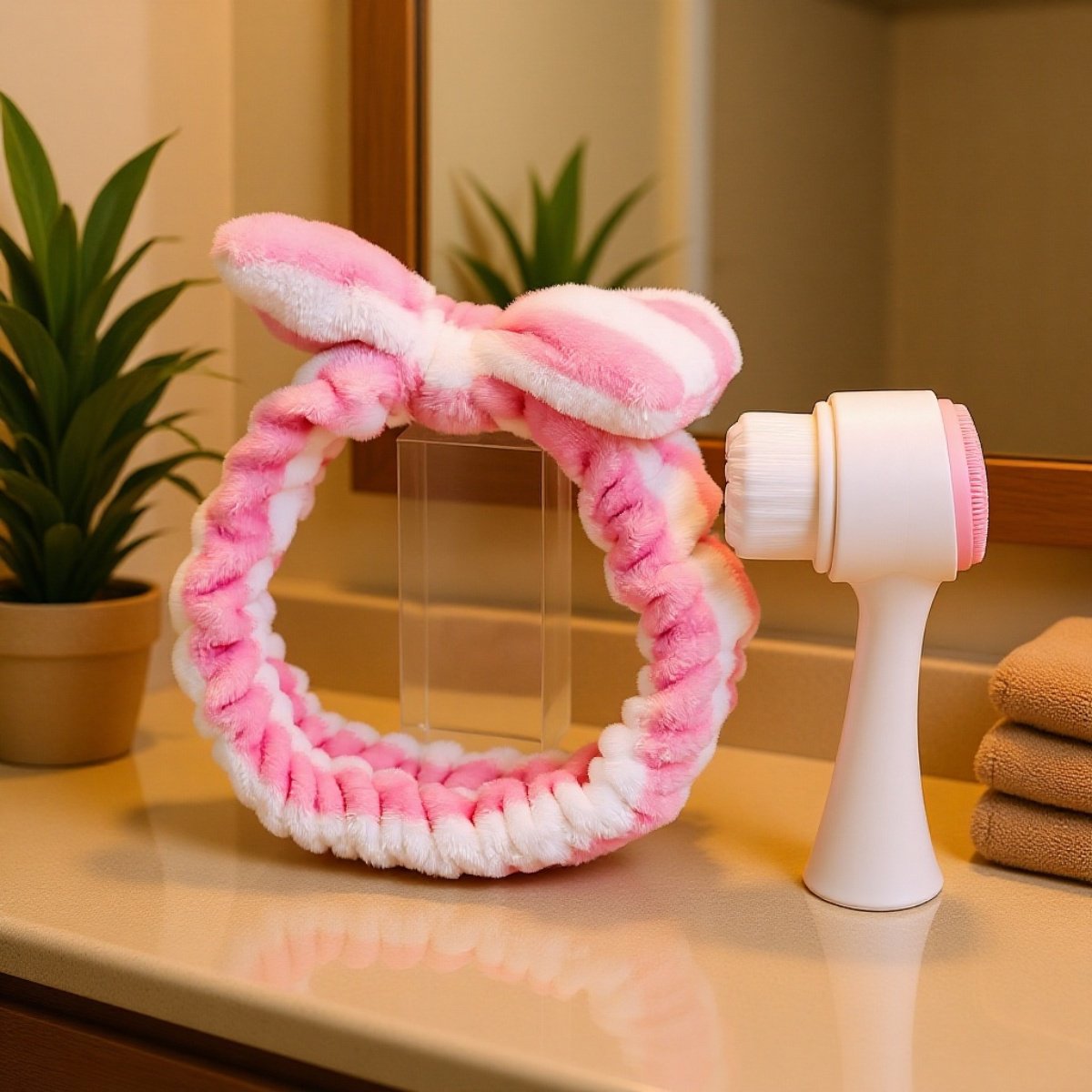 Face brush+bow tie shower headband set