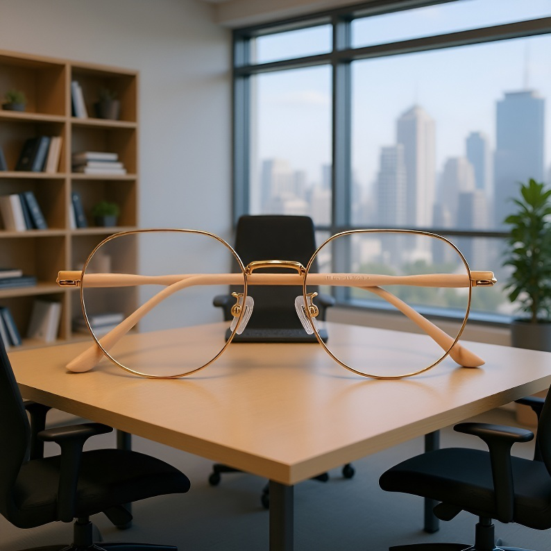 高精細不規則型老眼鏡 ローズゴールドメタルフレーム