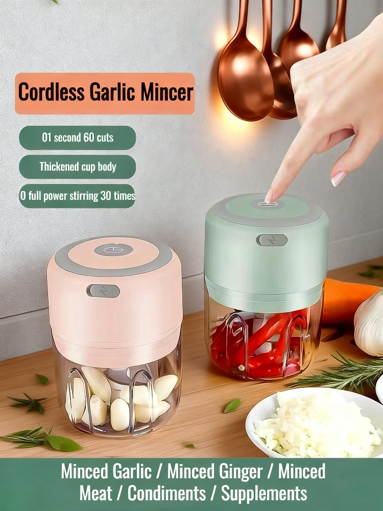 Portable wireless electric garlic masher for kitchen use
