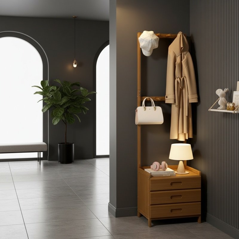 Portemanteau polyvalent avec étagère de rangement et table de chevet, parfait pour la chambre