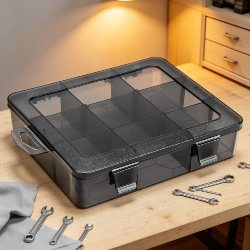 Caja de almacenamiento con rejillas para componentes y accesorios electrónicos