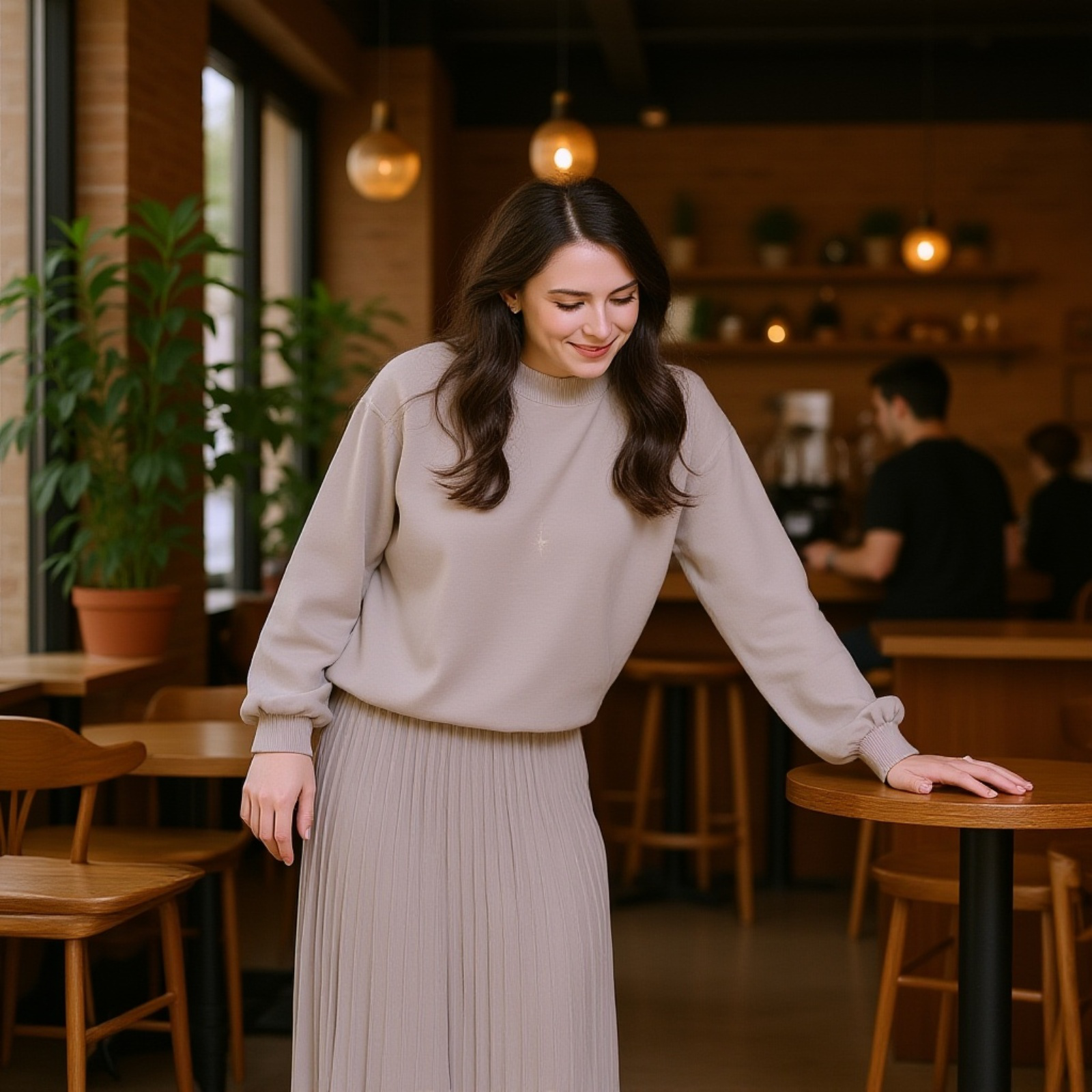 細見えハイウエスト万能プリーツAラインスカート女性用無地セミスカート2点セット