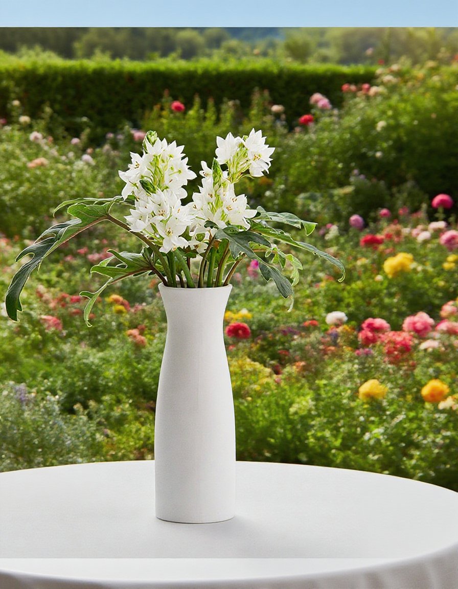 Elegantní bílá váza s aranžovanými sušenými květinami