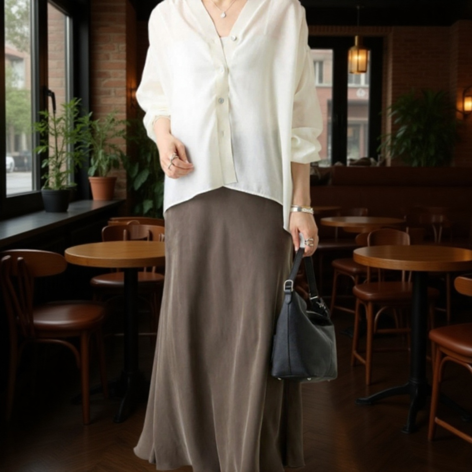 薄手Vネック日焼け防止シャツ