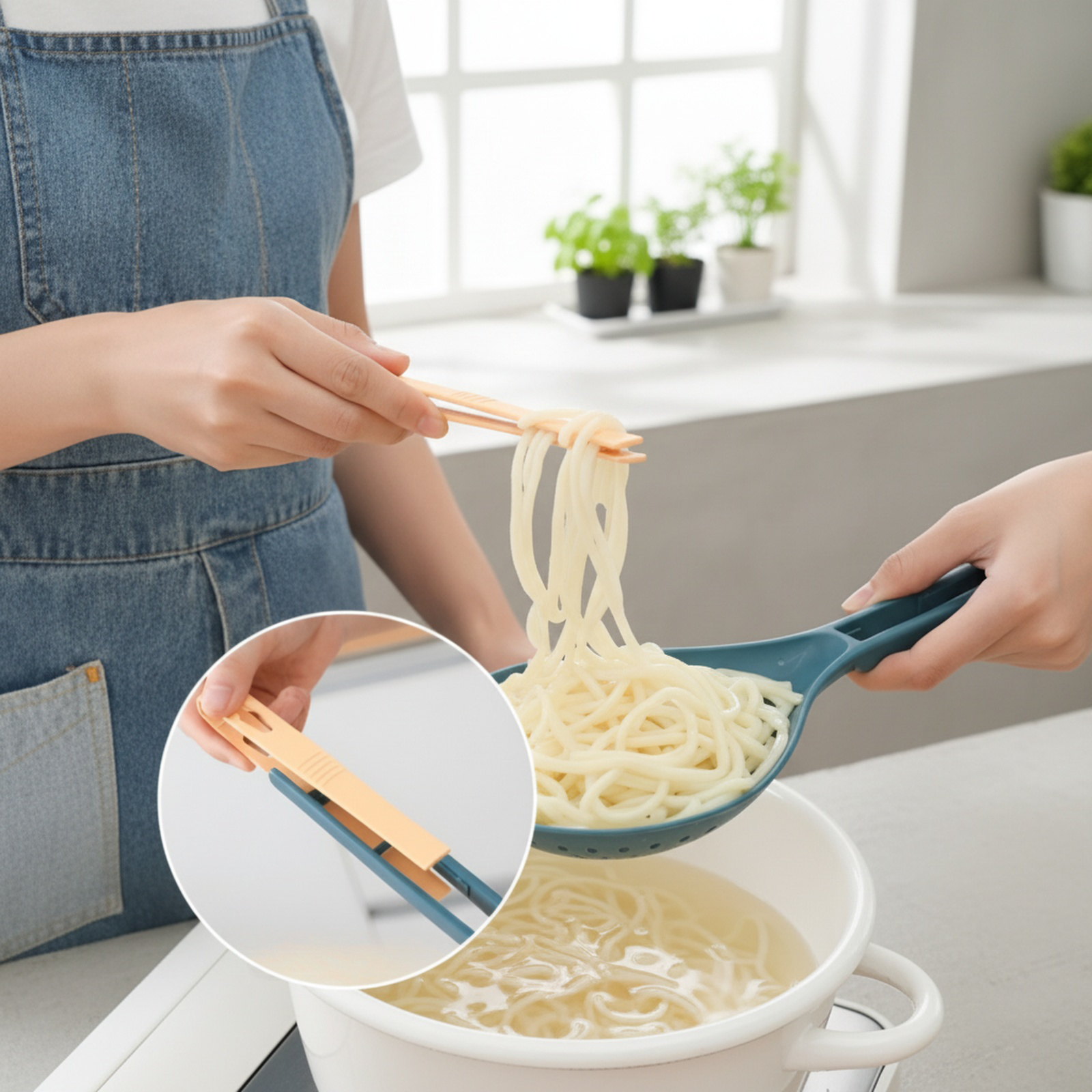 長い柄で安全な大型プラスチックストレーナー