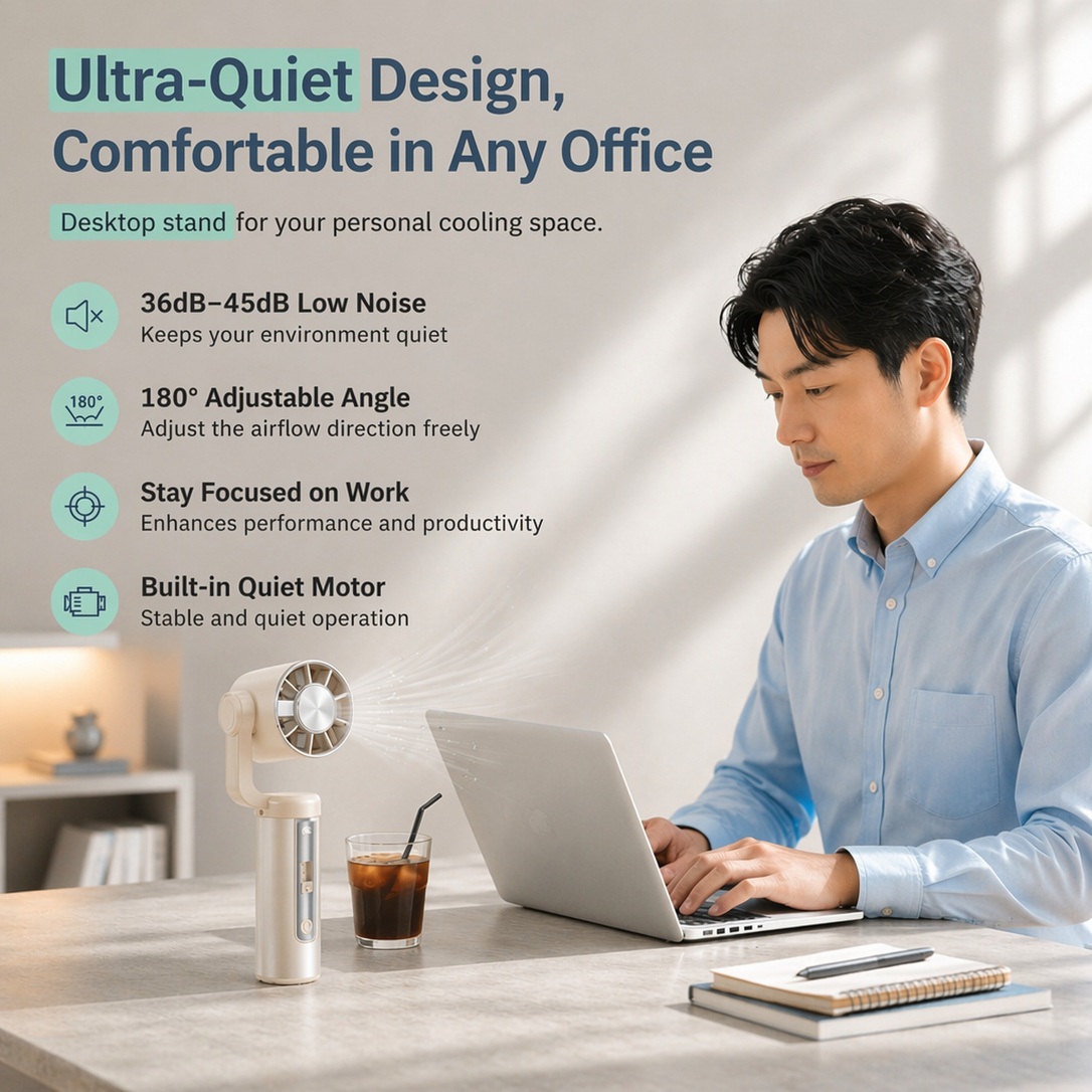 Portable Handheld Neck Hanging & Desktop Fan with Ice Cooling