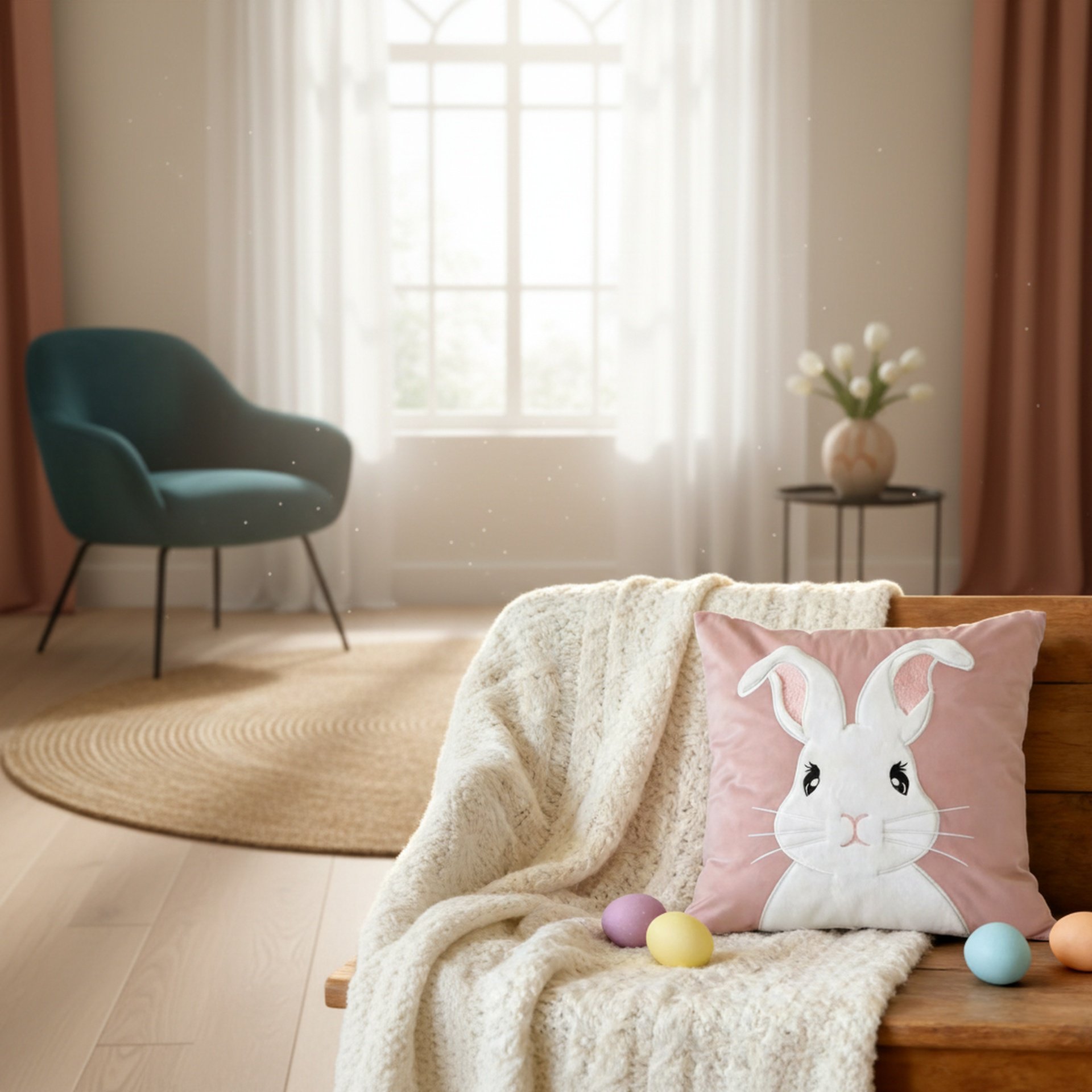 Cute Easter Bunny Embroidered Sofa Cushion Pillow Cover Holiday Decoration