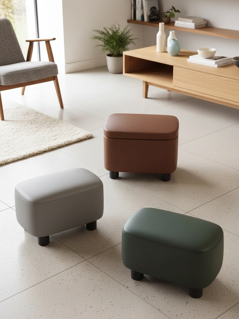 Kleiner Hocker für den Hauseingang, Schuhwechsel-Sofa-Fußhocker aus Leder