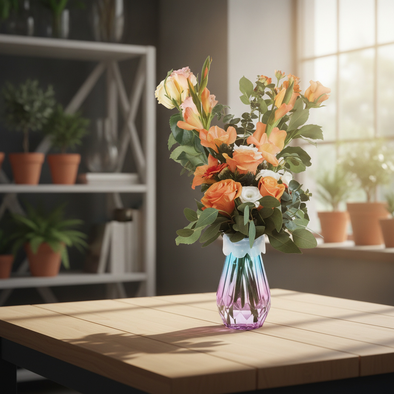 Silicone flower holder securing stems in vase