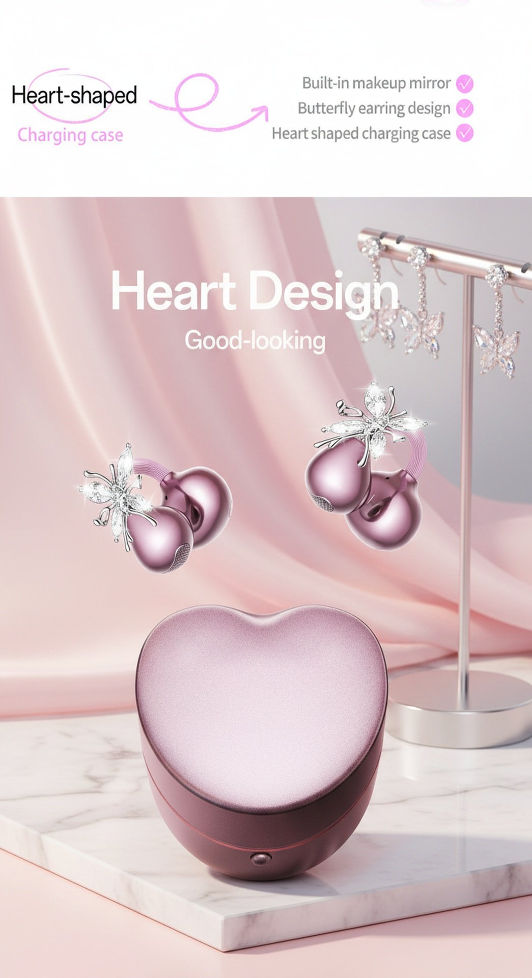Stylish audio jewelry Butterfly Mirror Bluetooth earrings