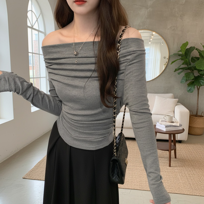 여성 허리 조이는 슬림핏 쇼트 상의 앞모습